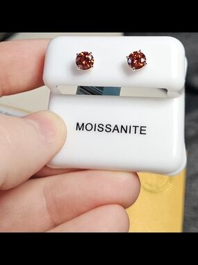 ✨ NWT Sterling Silver 0.9CT Red Garnet / Moissanite Stud Earrings ✨